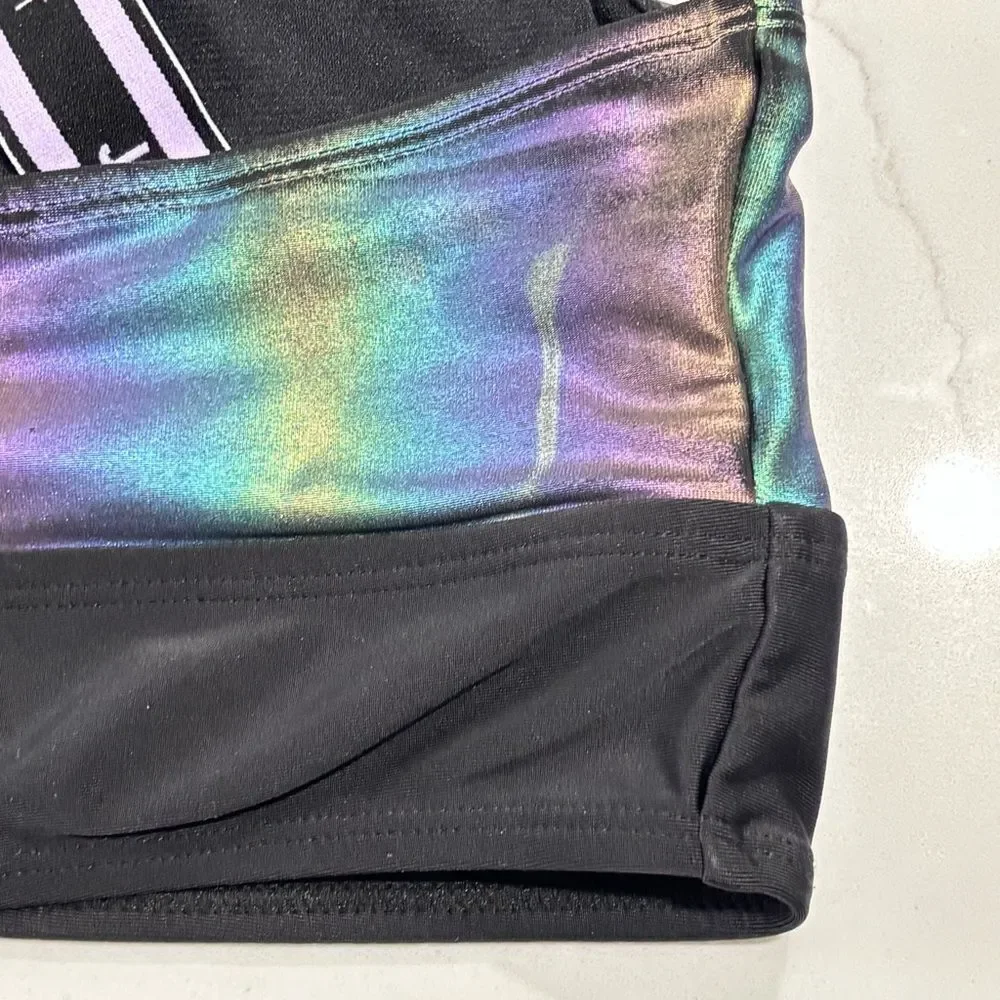 Justice Sport Girls Black Shimmery Takini Swim Top Bikini Size S 7/8 Sports Bra